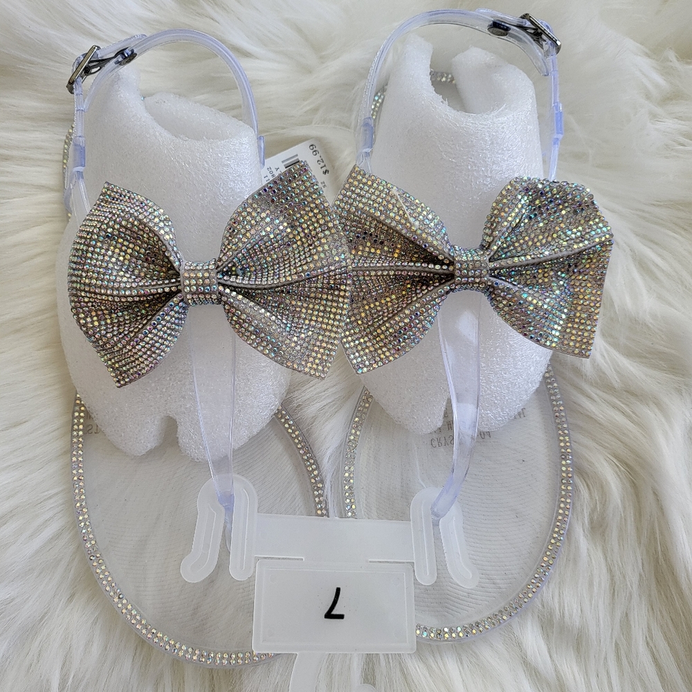 Silver bow sandals